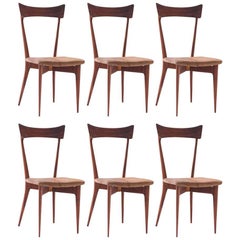 Six Italian New Natural Leather and Mahogany Dining Chairs by Ico Parisi, 1950s