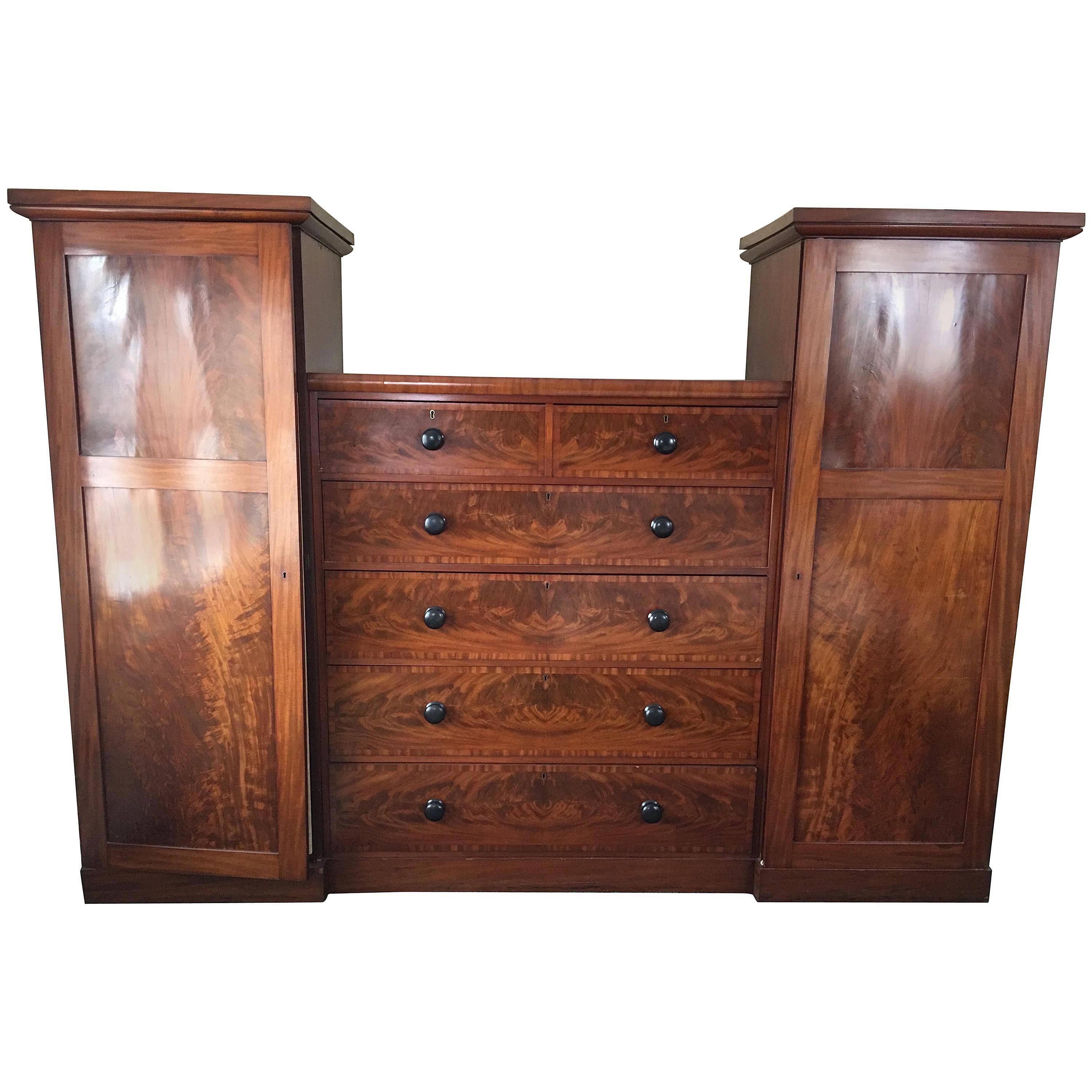 Unusual Mid-19th Century English Flamed Mahogany "Garderobes" For Sale