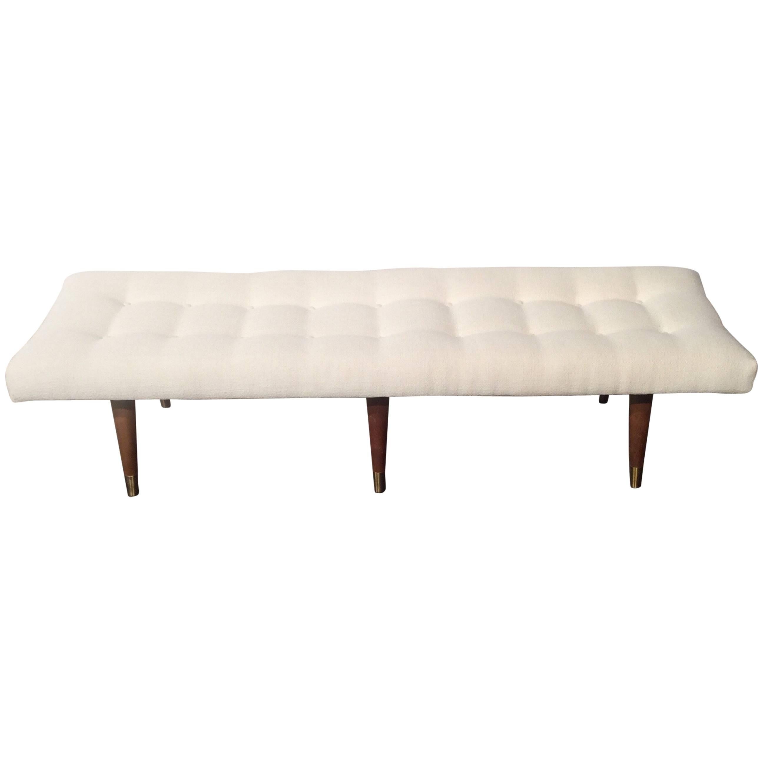 Unique Six-Leg Mid-Century Modern Tufted Bench, Restored