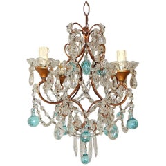 c 1920 French Aqua Blue Murano Drops Crystal Prisms Chandelier