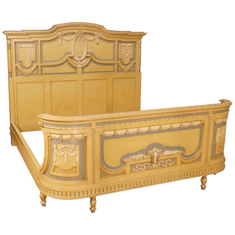 Italian Double Bed In Louis XVI Style In Lacquered Wood From 20th Century