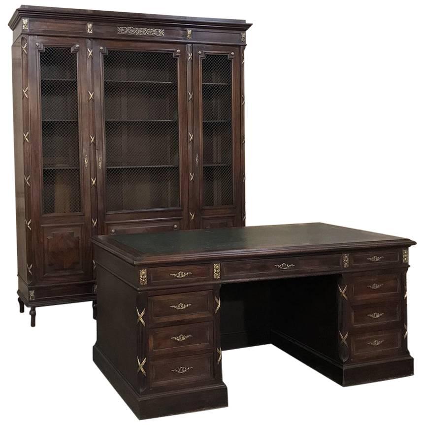 Tommi Parzinger Bookcase with Drawers and Pull Down Writing Desk at 1stDibs