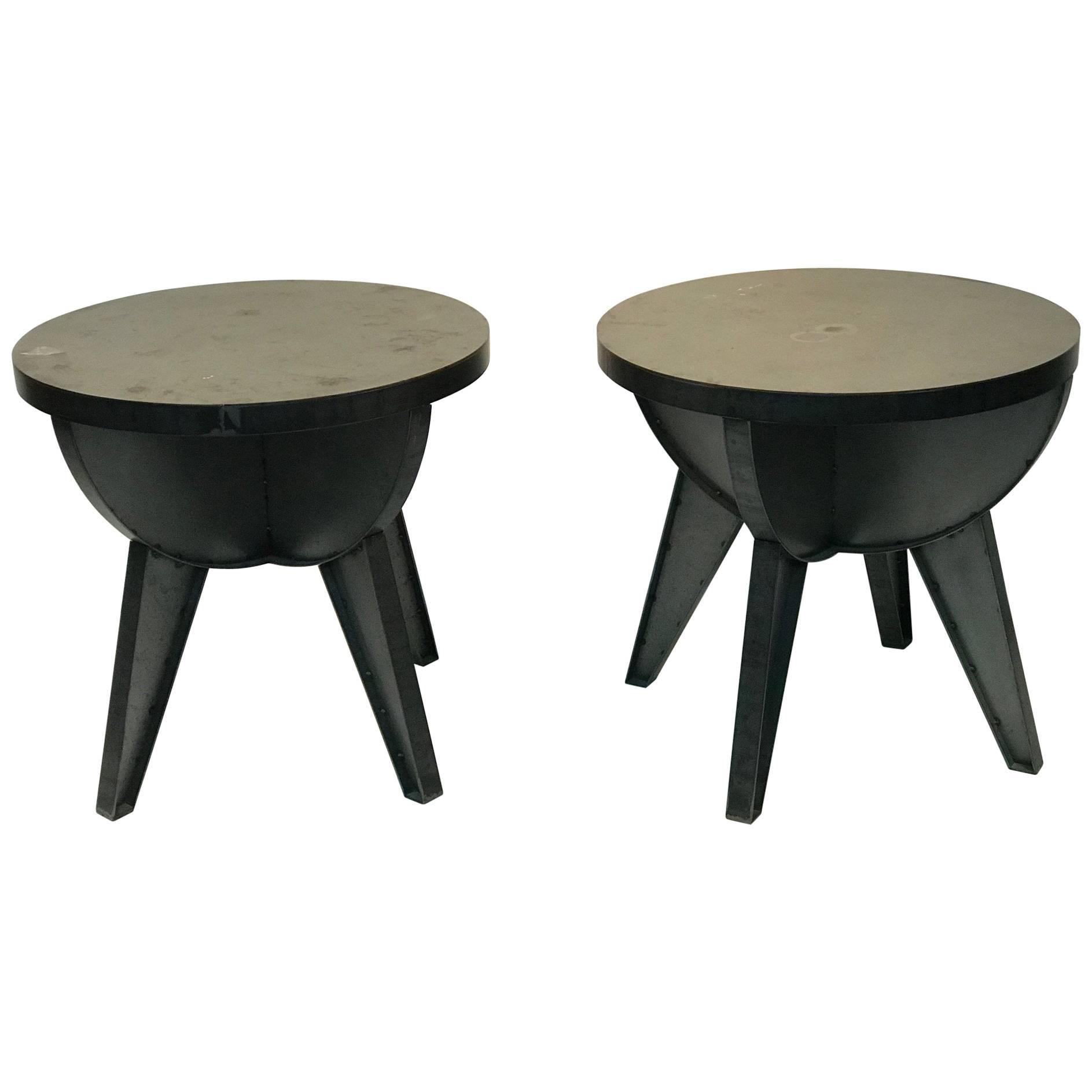 Industrial Design Cast Iron and Steel End Tables For Sale