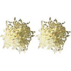 Pair of Venini Chandeliers with Woven Glass Design with Gold Flakes