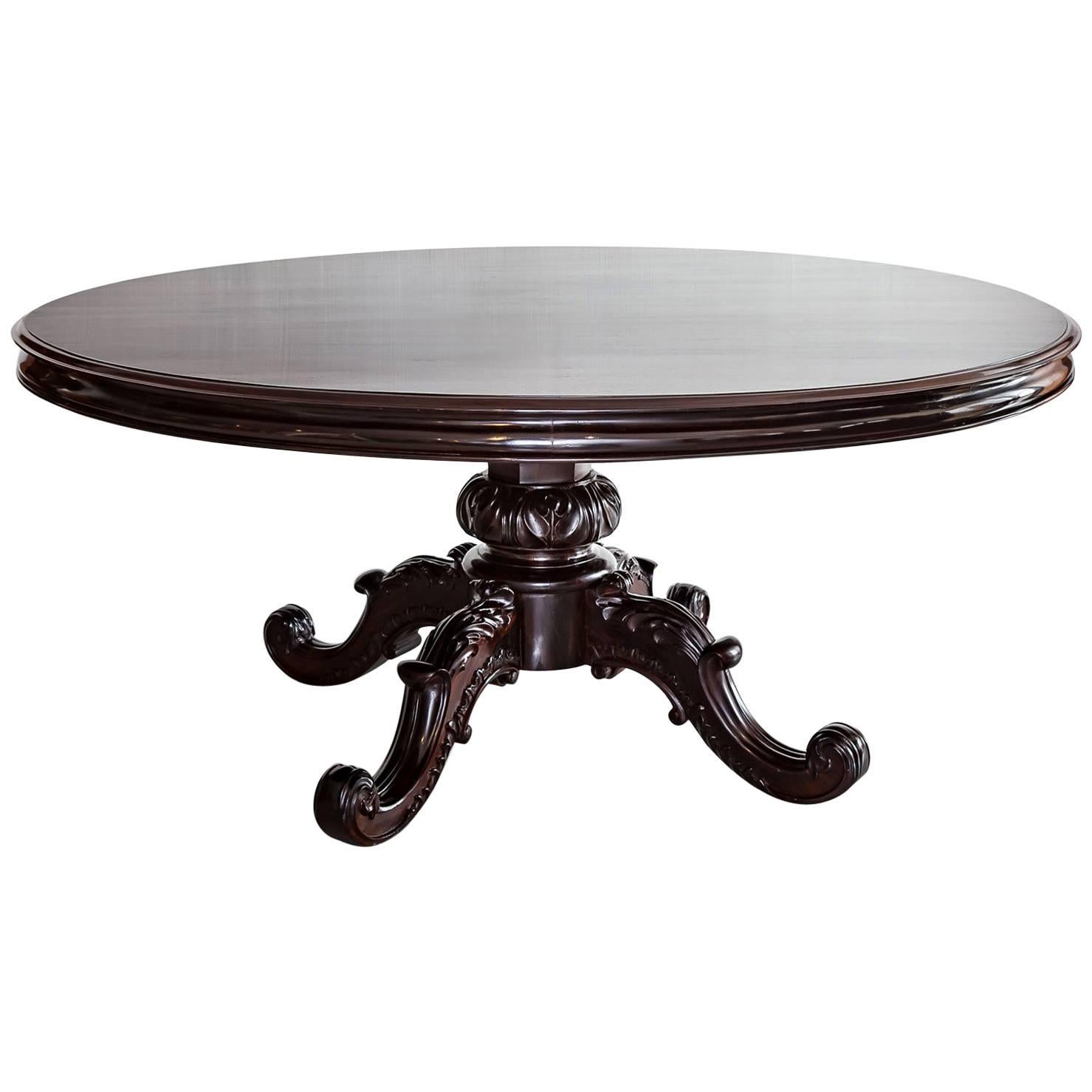 Antique Anglo-Indian or British Colonial Rosewood Round Dining Table For Sale