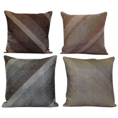 Hand Crafted Embroidered Pillows Glass Beads Geometric Diagonal Grids Gold Siver