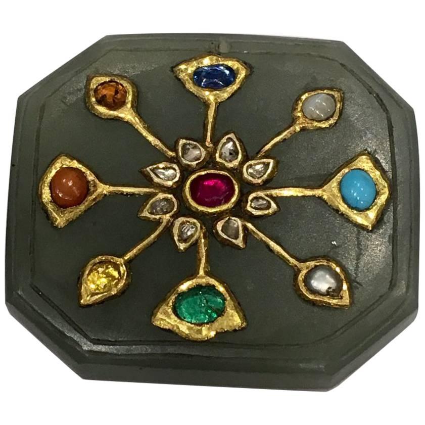 Indian 19th Century Jade with Gold For Sale