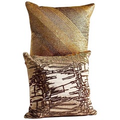 Hand Crafted Set of Two Beaded Pillows Shades of Gold