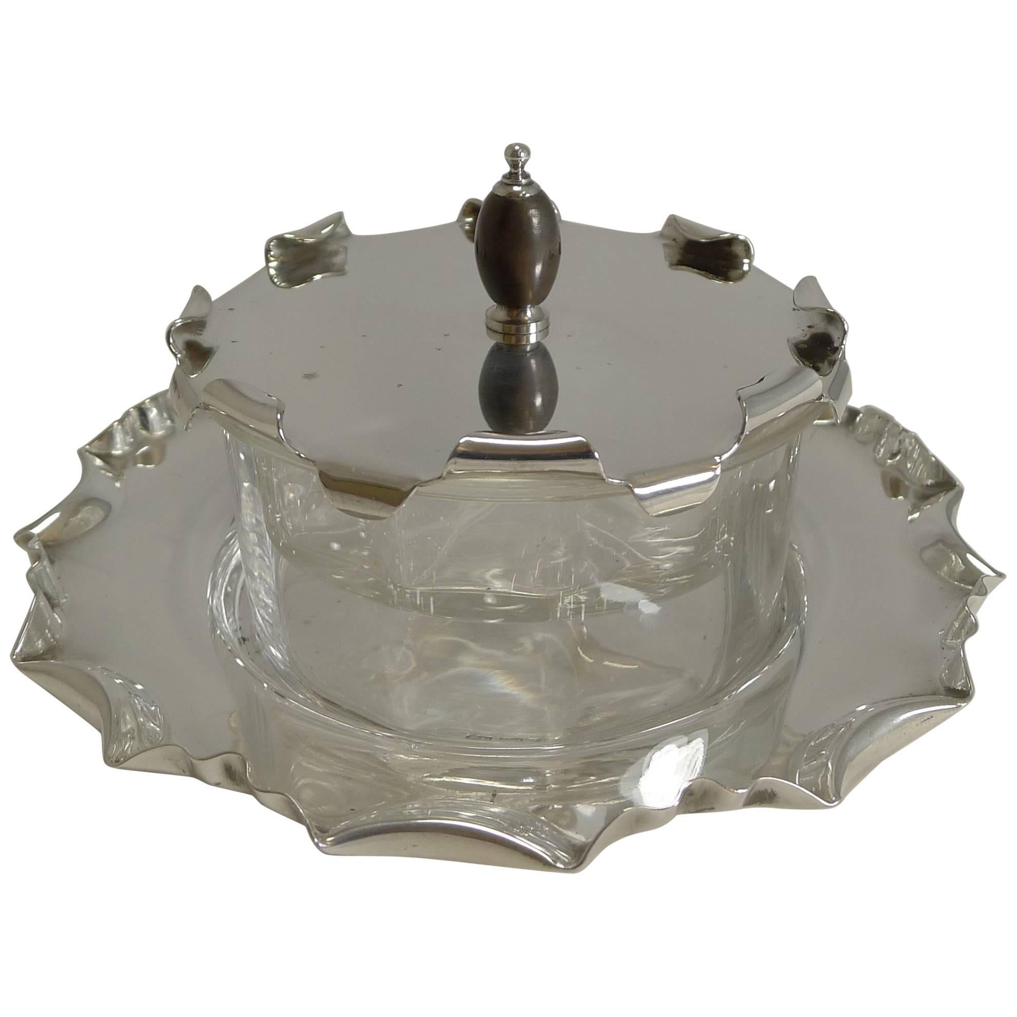 Antique English Silver Plate and Glass Caviar Dish / Server, circa 1900