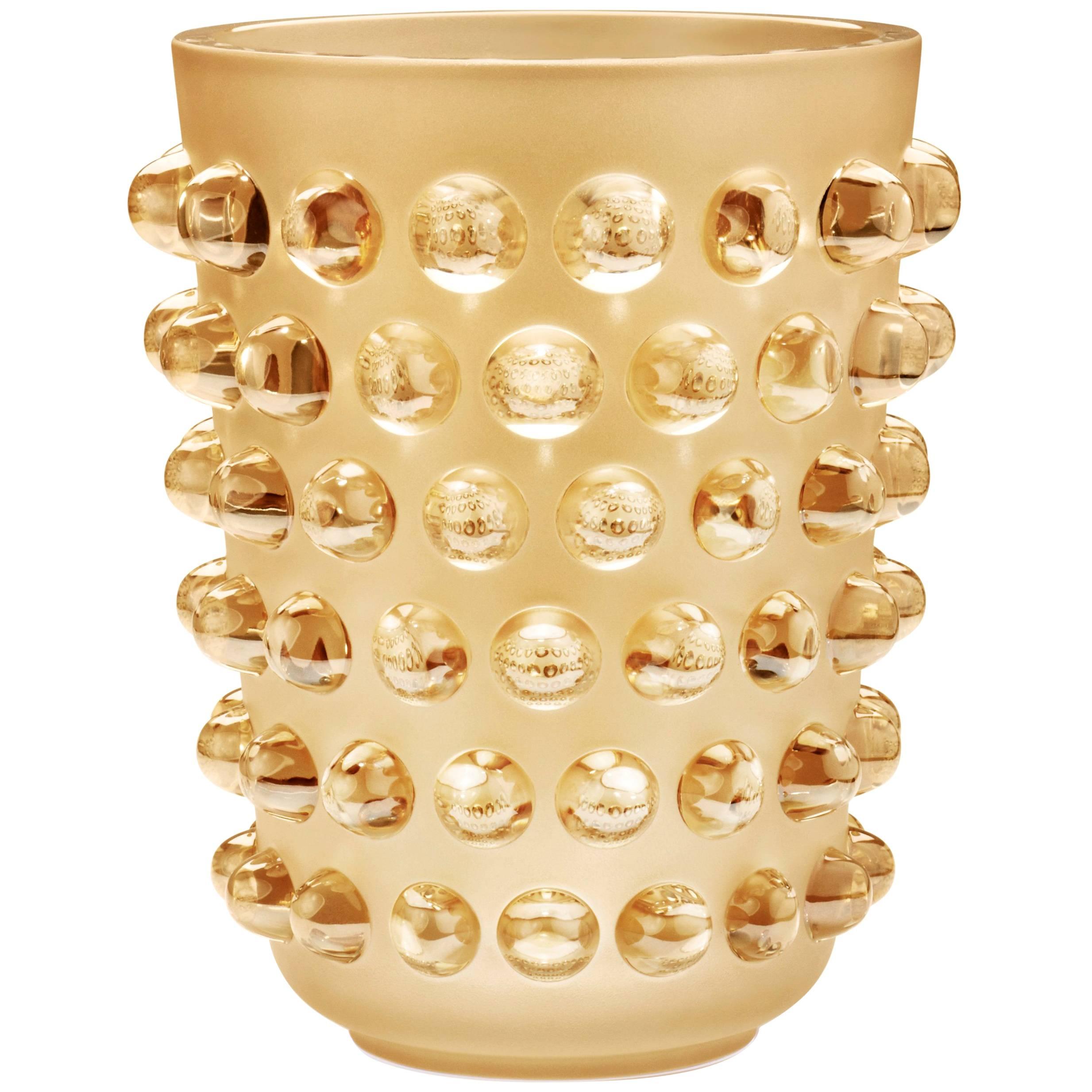 Lalique Mossi Grand Vase Gold Luster Crystal