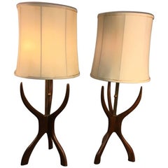 Modernist Walnut Sculpted Lamps