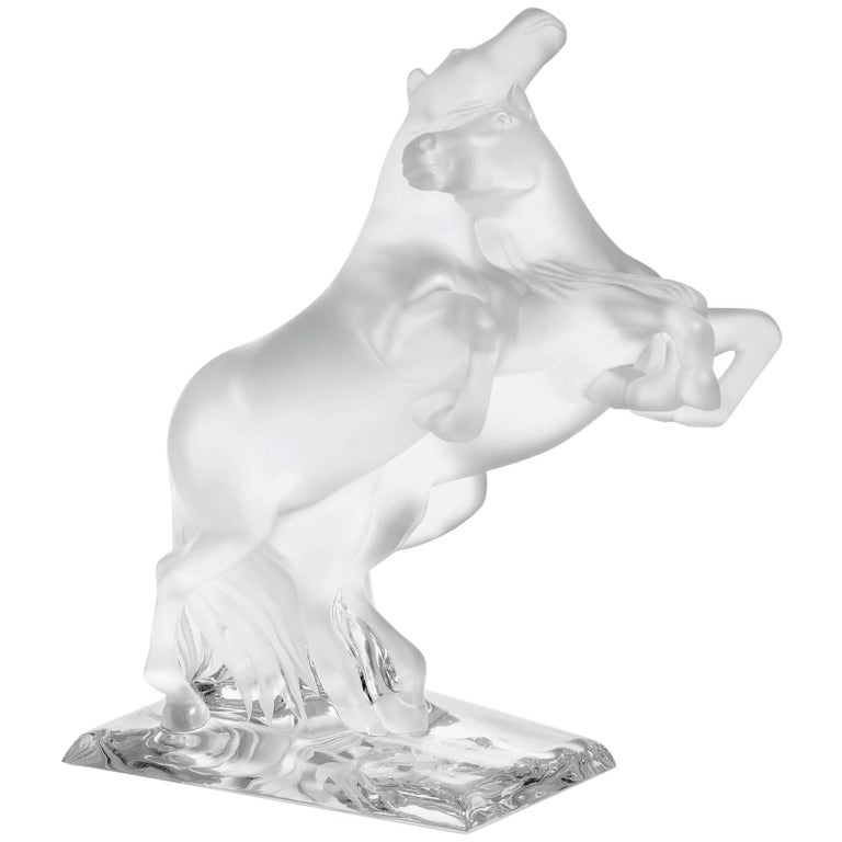 LALIQUE Two Wild Horses Sculpture Clear Crystal Numbered Edition For Sale