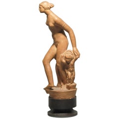 Josef Pasa Terracotta Art Deco Sculpture Titled "Venus and Amor"