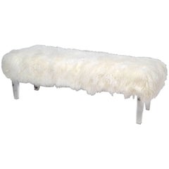 Tibetan Sheepskin Bench with Lucite Legs