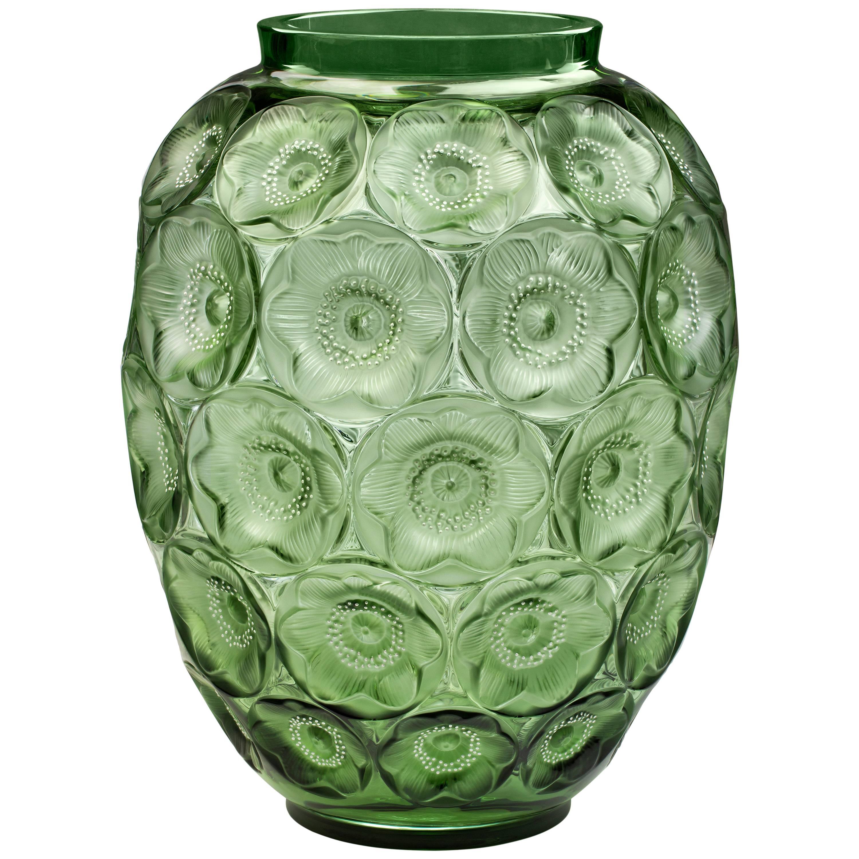 Lalique Anemone Extra Large Vase in Green Crystal Limited Edition 188 For Sale