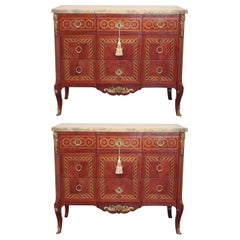 Pair of 19th Century Transitional French Louis XV to Louis XVI Mahogany Commodes
