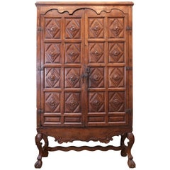 17th Century Carved Baroque Colonial English Oak Armoire