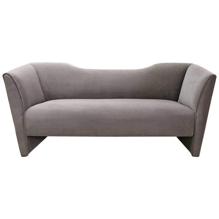 Sentient Memphis Inspired Nersi Sofa Upholstered In Gray Micro Suede Sentient Memphis Inspired Nersi Sofa Upholstered In Gray Micro Suede For