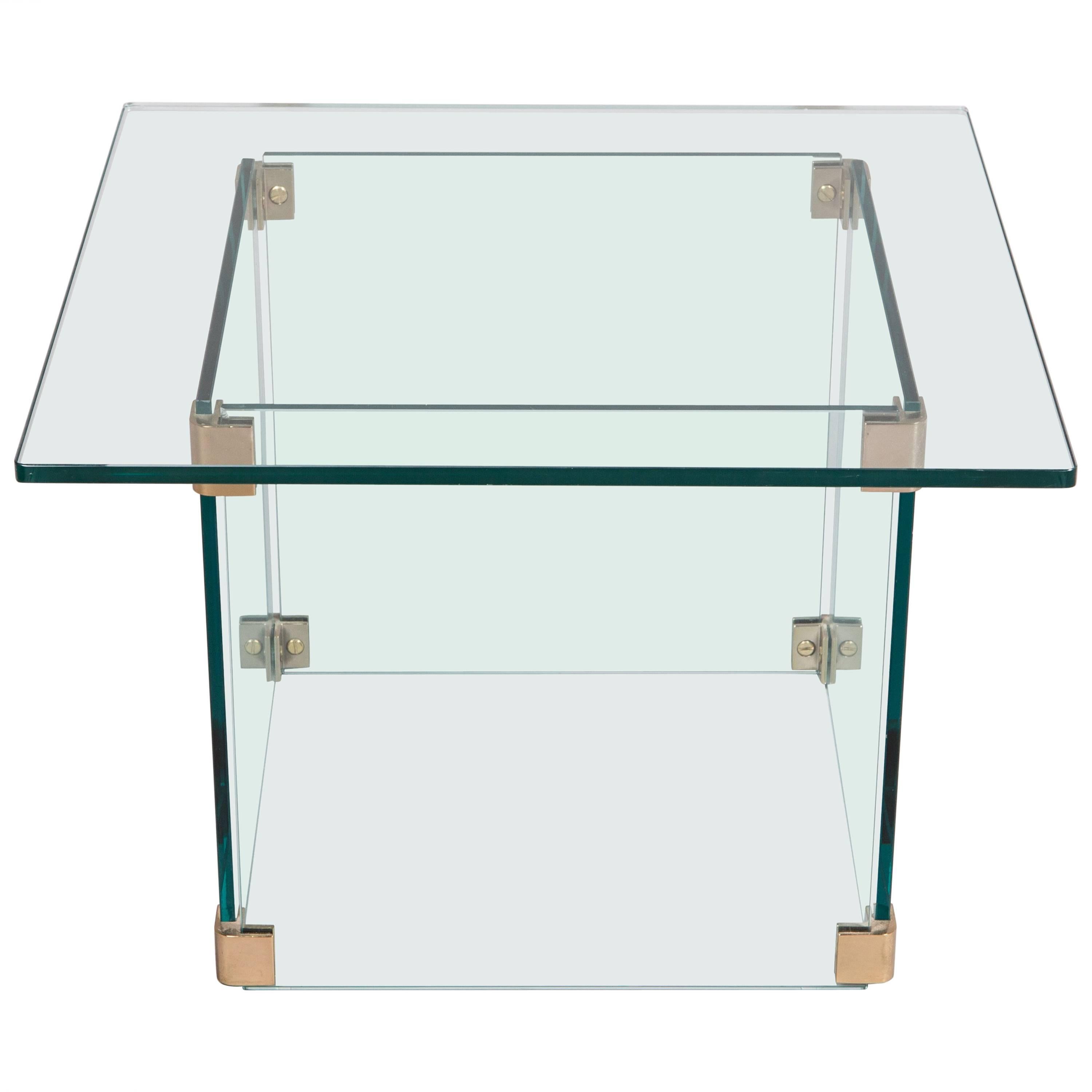 Sculptural Pace Collection Glass and Chrome Side Table