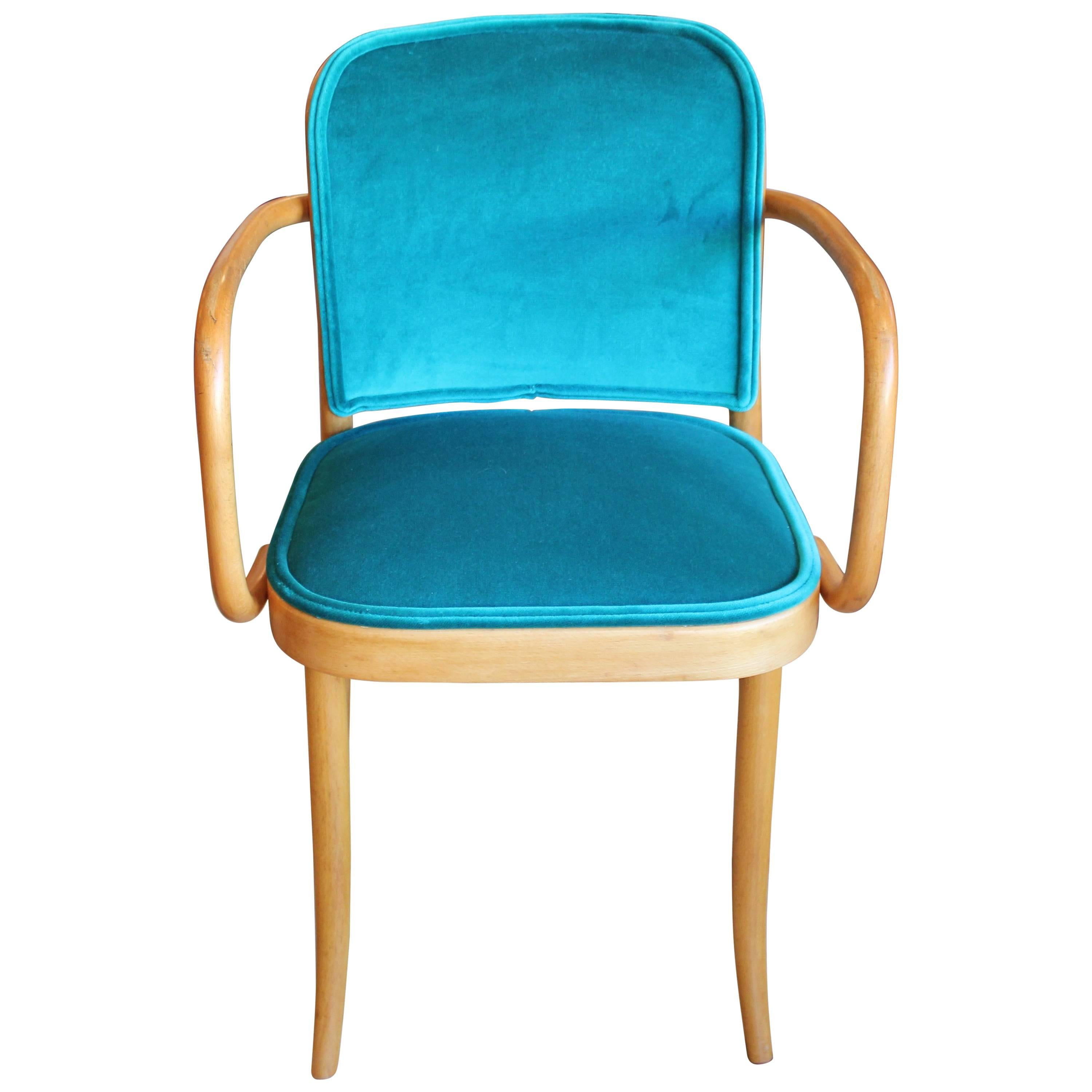 Modern dining chair designed by Josef Hoffmann for Thonet - No 811 . Freshly upholstered in a lush turquoise / teal velvet. The frame is in great vintage condition. A perfect addition to any room looking for a splash of color. 