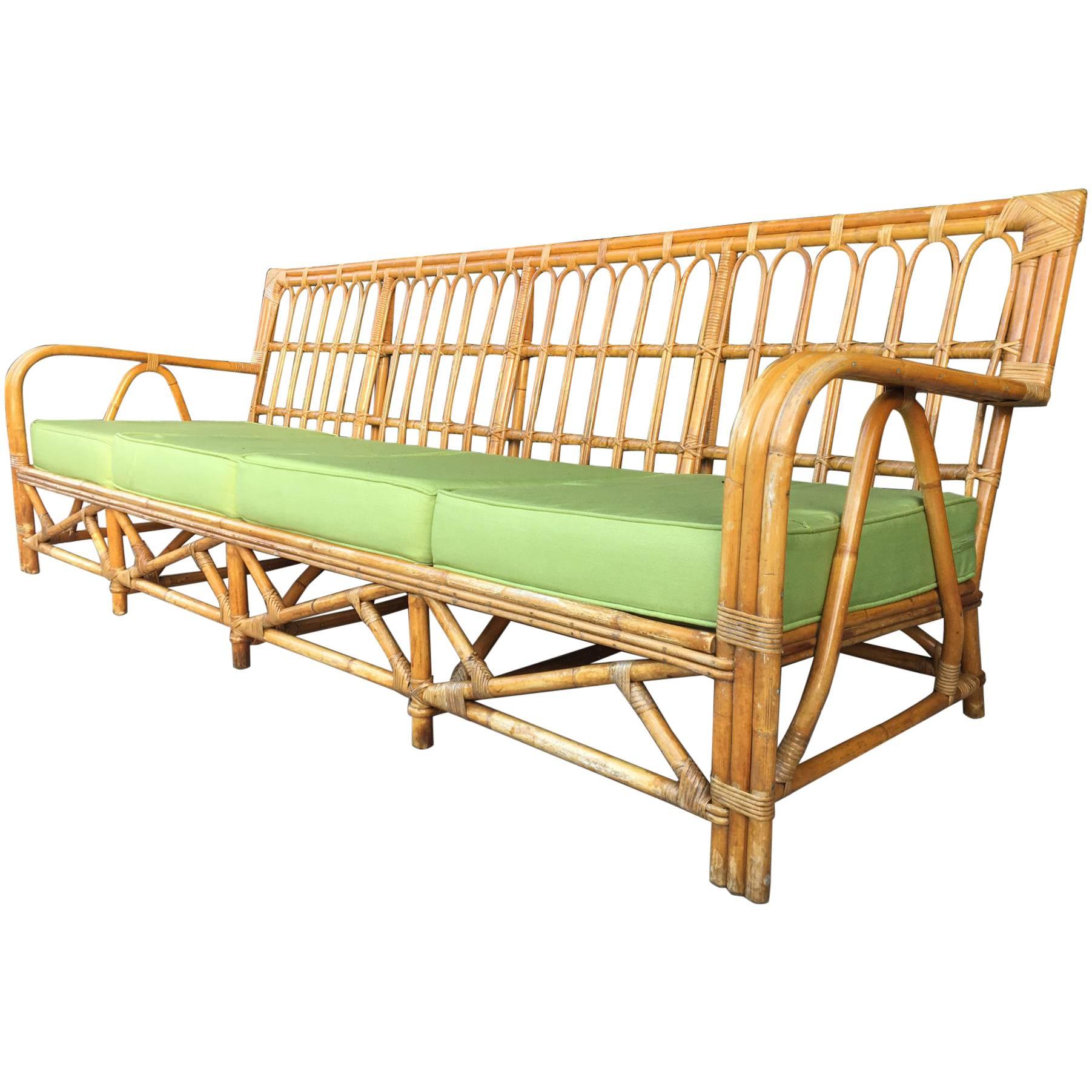 Large Organic Modern Rattan Bamboo Sofa