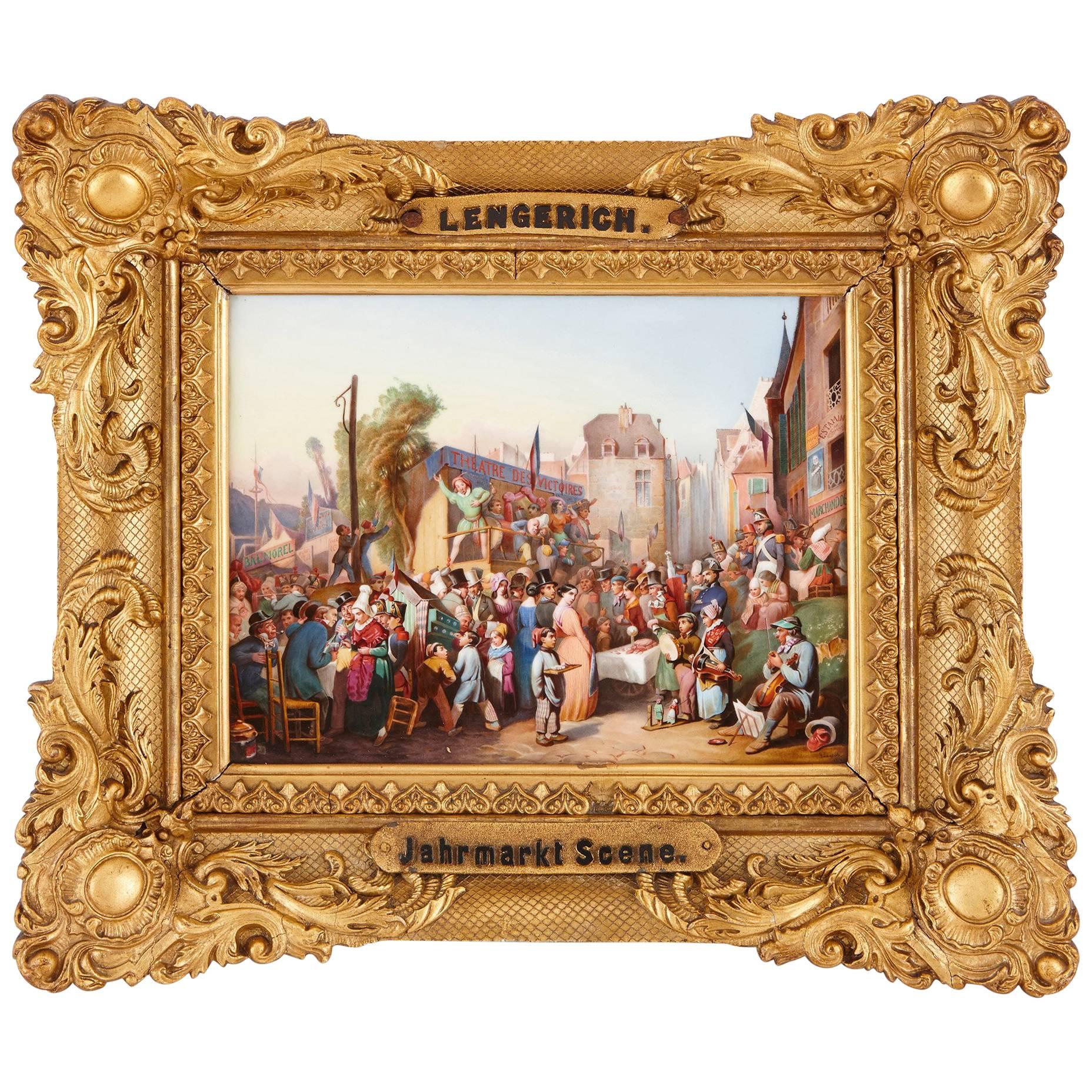 Porcelain Plaque of a 19th Century German Market by KPM For Sale