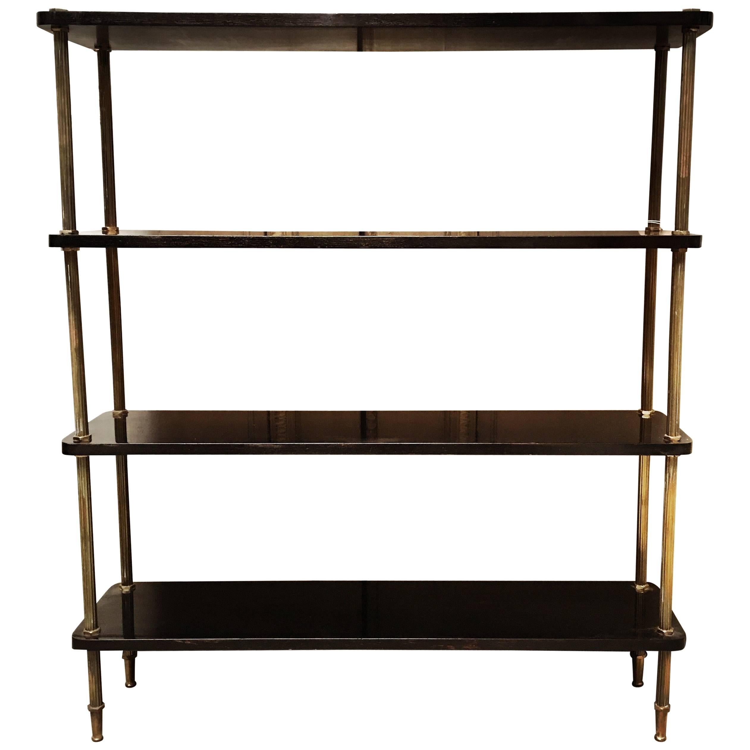 French Black Lacquer and Brass Etagere