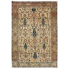 Antique Persian Farahan Rug with All-Over Design in Nude, Tan, Coral, Dark Blue