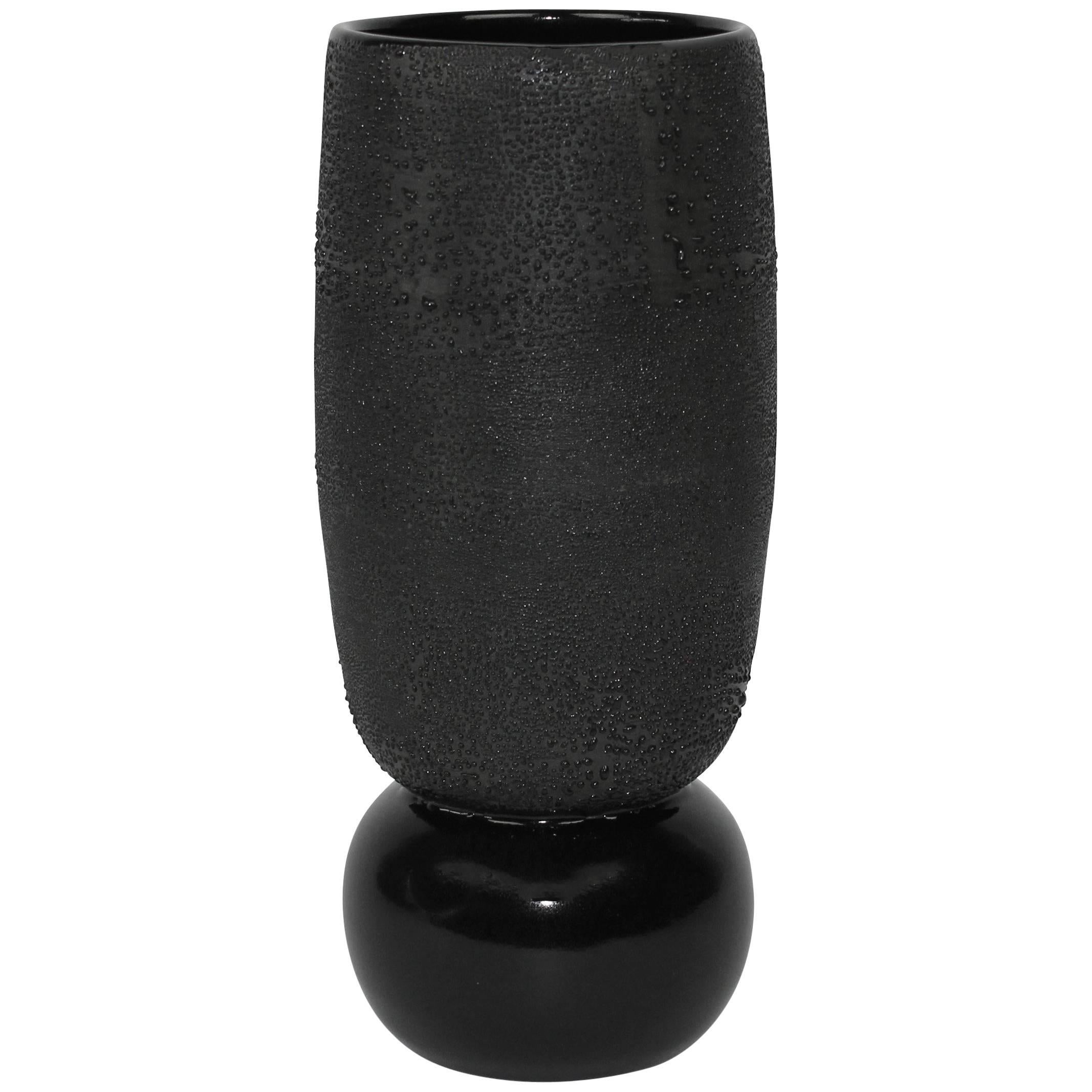 Contemporary Large Dew Vase #4 Black Ceramic and Glaze, Handmade