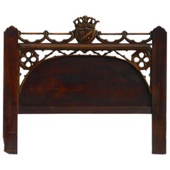 French Bed Headboard 19th century Gothic revival carved wood Heraldic c1880