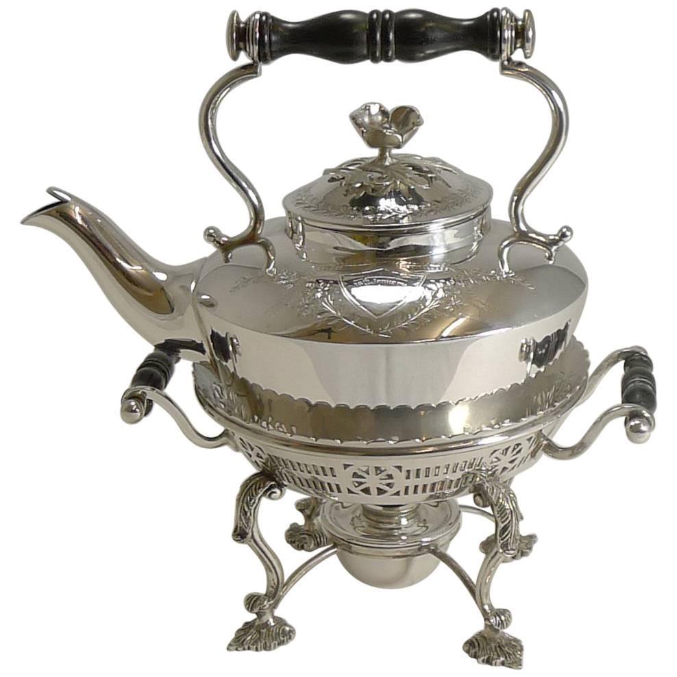 Antique Silver Plated Kettle on Stand by Martin Hall, 1900