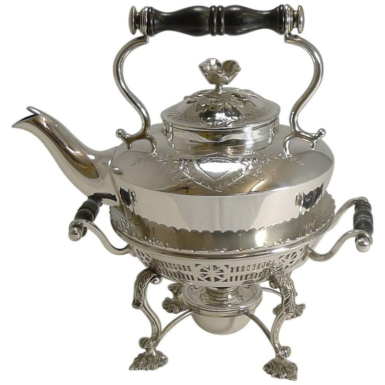 Antique Silver Plated Kettle on Stand by Martin Hall, 1900 at 1stDibs