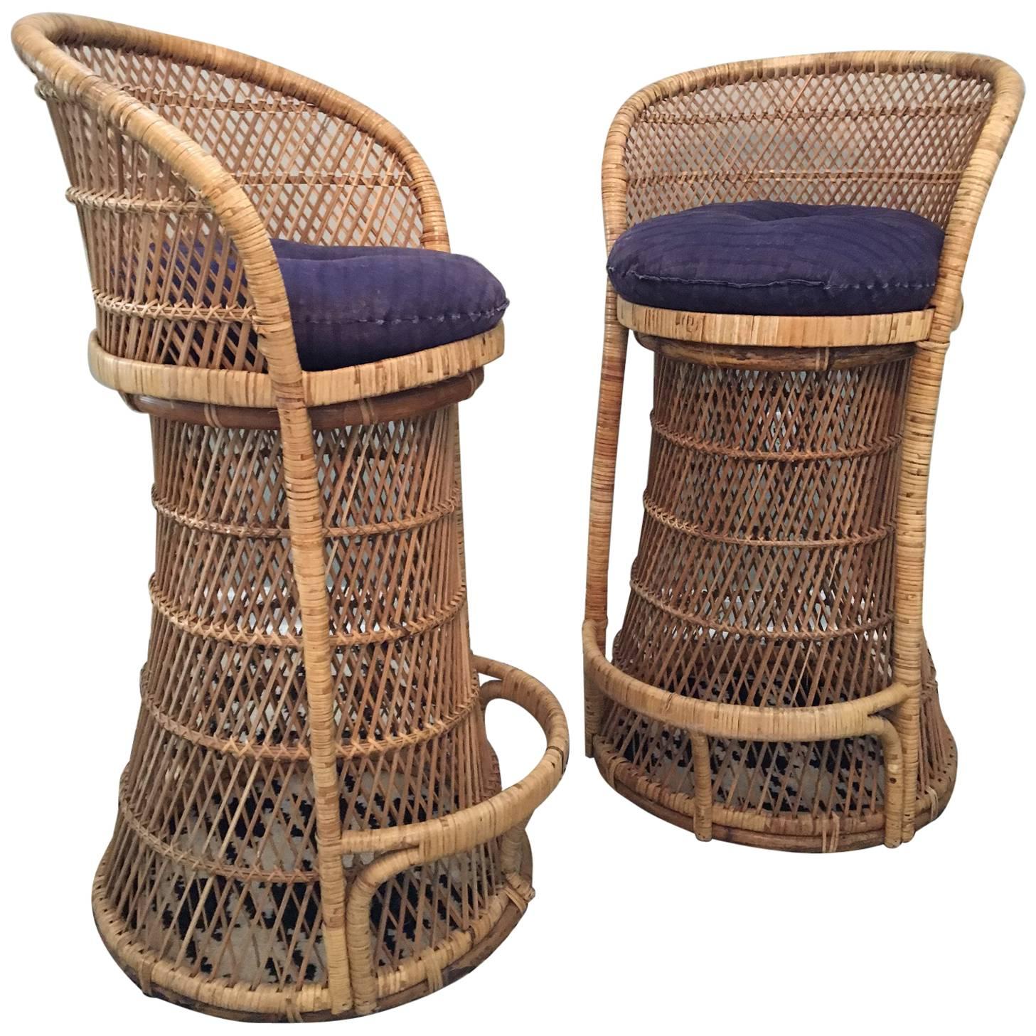 Vintage Wicker Bar Stools For Sale