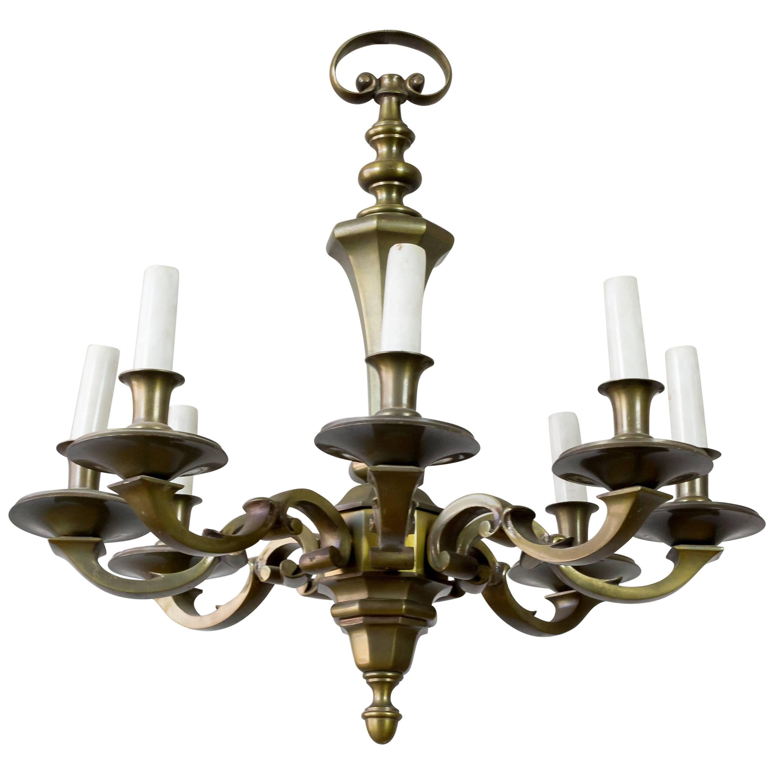1940s French Bronze Chandelier with Eight Arms