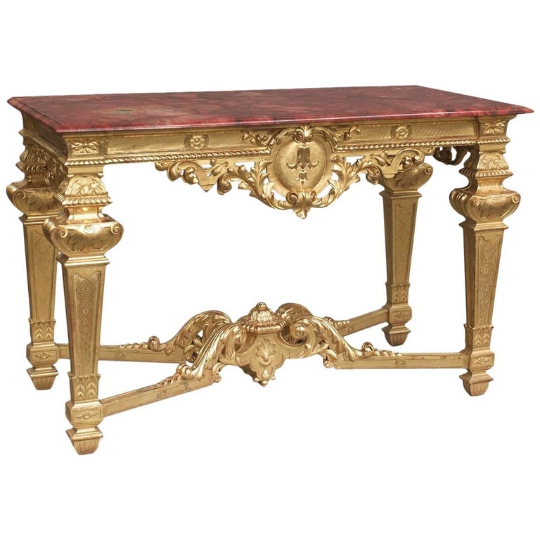 Louis Xiv Style Carved Giltwood Rectangular Console Table Louis Xiv Style Carved Giltwood Rectangular Console Table