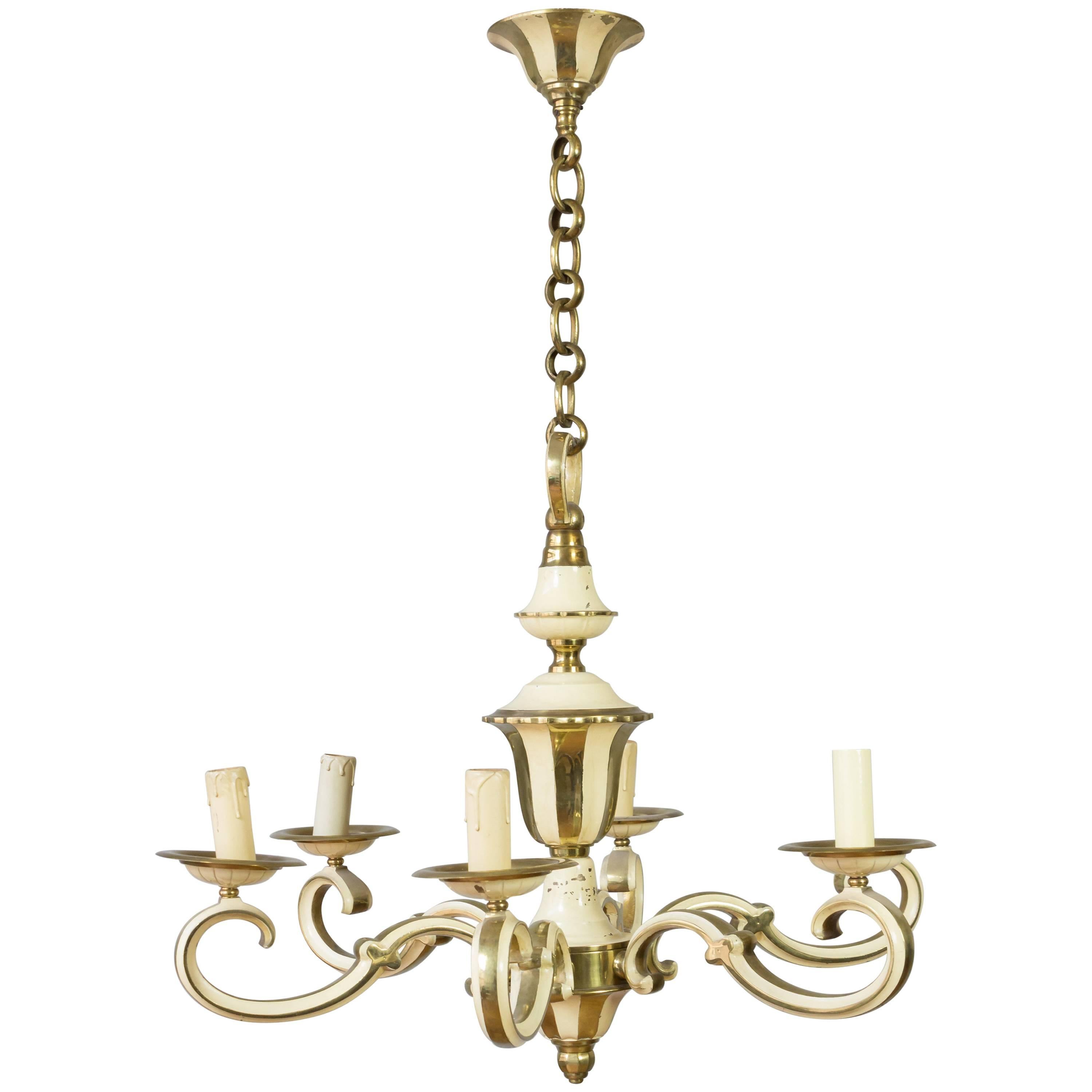 1940s French Brass and Enamel Chandelier