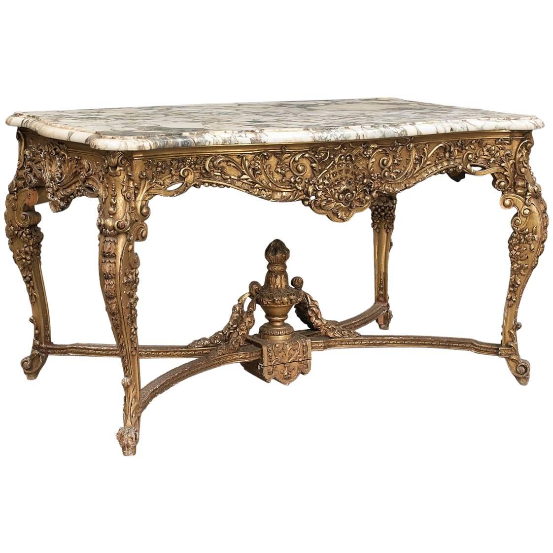 Antique Carved Giltwood Marble Top Table For Sale at 1stDibs