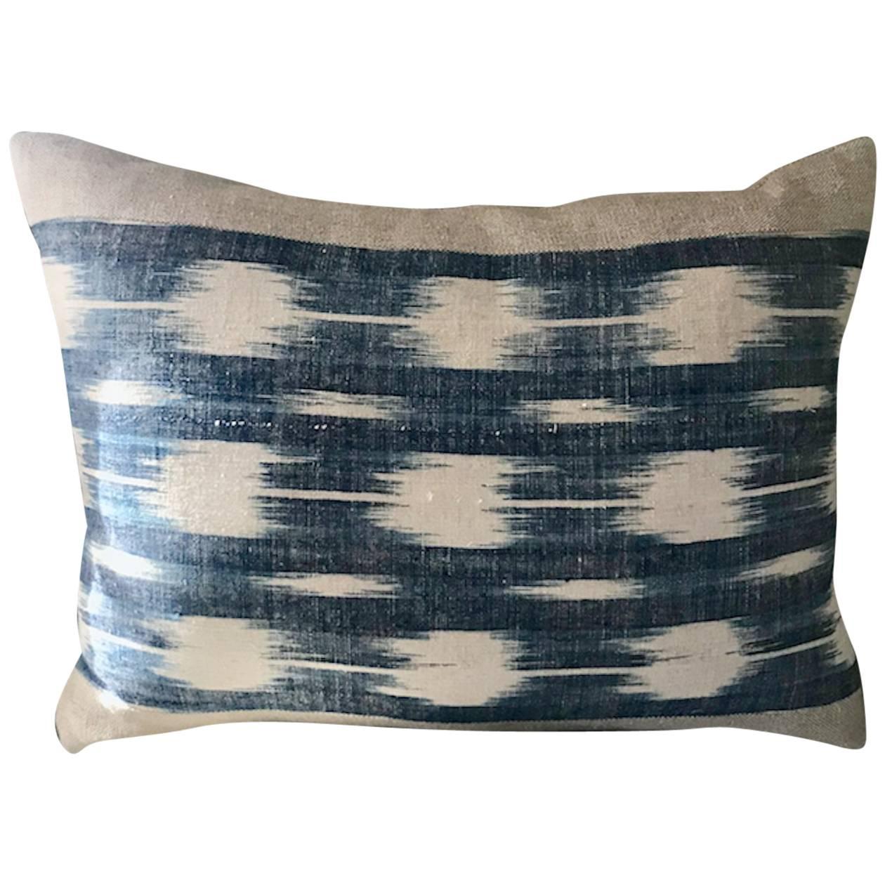 Mid-19th Century French Home Spun Indigo Dyed Ikat Pillow #2 For Sale