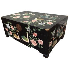 Mid Century Asian Chinoiserie Hand Painted Trunk