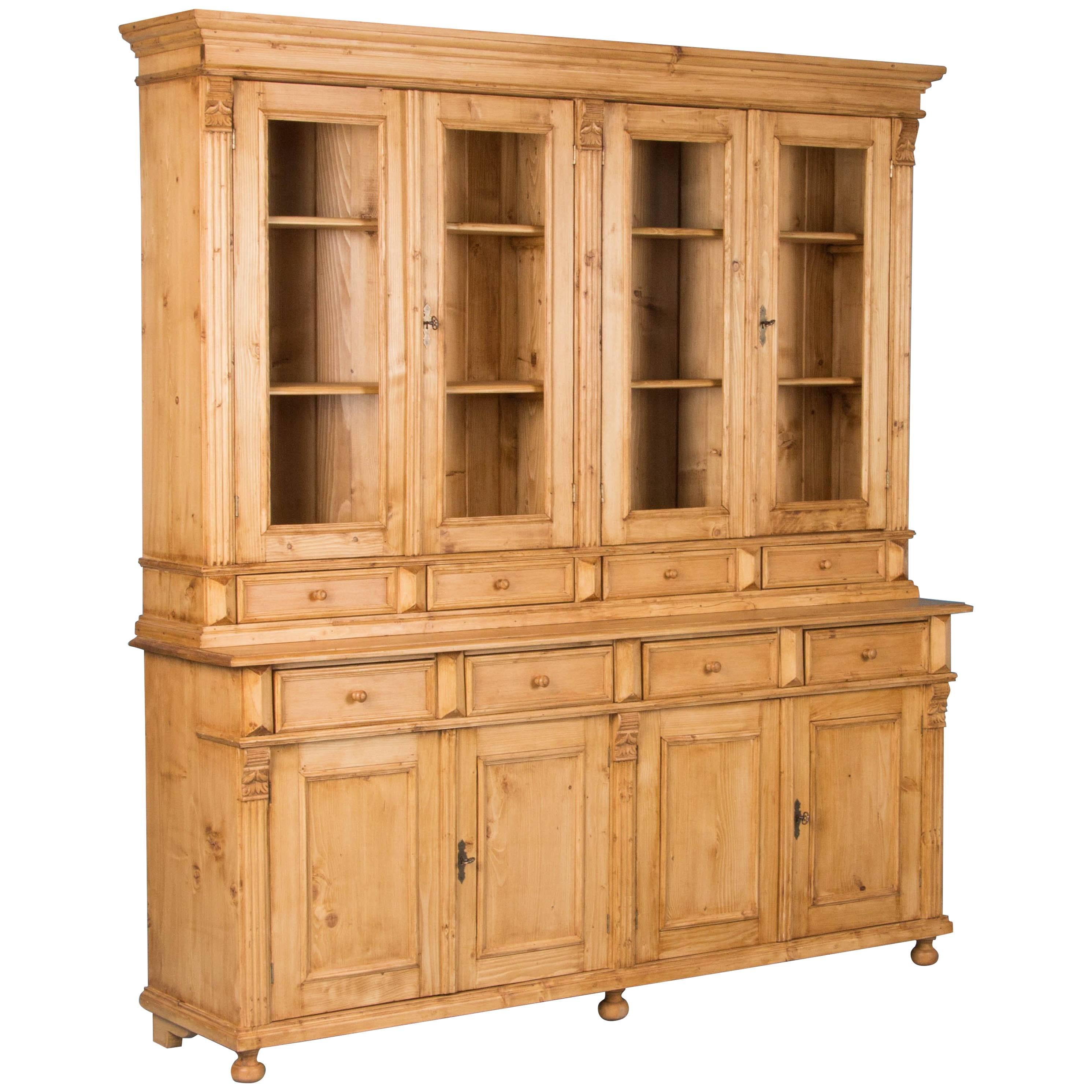Large Reproduction Pine Breakfront Bookcase Cabinet