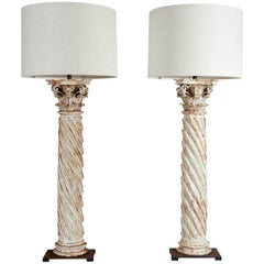 Antique Pair of Half Column Floor Lamps