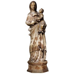 Virgin and Child in Alabaster International Gothic, North of Italy, 16th Century 