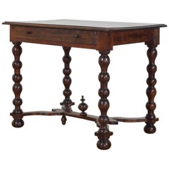 French LXIII Style Turned Walnut One-Drawer Table, Mid-19th Century