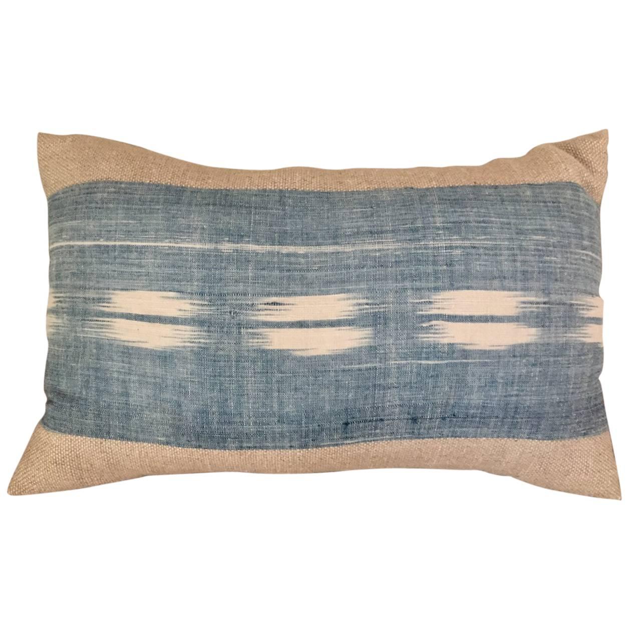 Mid 19th Century French Home Spun Indigo Dyed Ikat Pillow