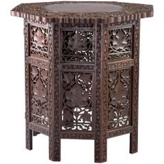 Antique Carved Teak Moorish Table with Grape Leaf Design