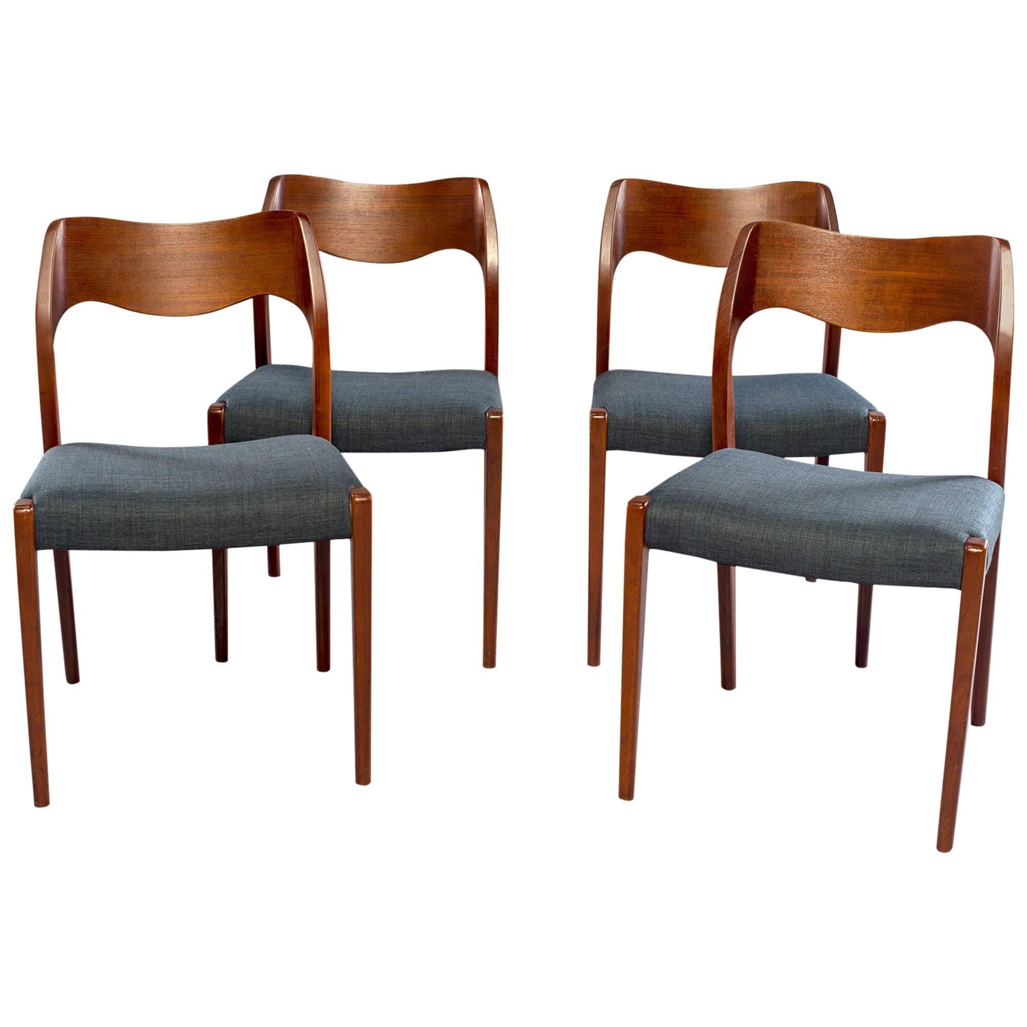 Set of Four Danish Midcentury Teak Chairs with New Upholstery