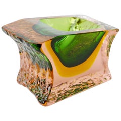 Large Italian Textured and Faceted Murano 
Sommerso
 Glass Bowl