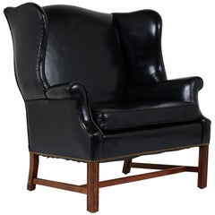 Antique Early 20th Century English Regency-style Wingback Leather Chair