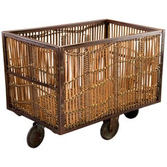 Unusual Industrial Rattan and Iron Trolley