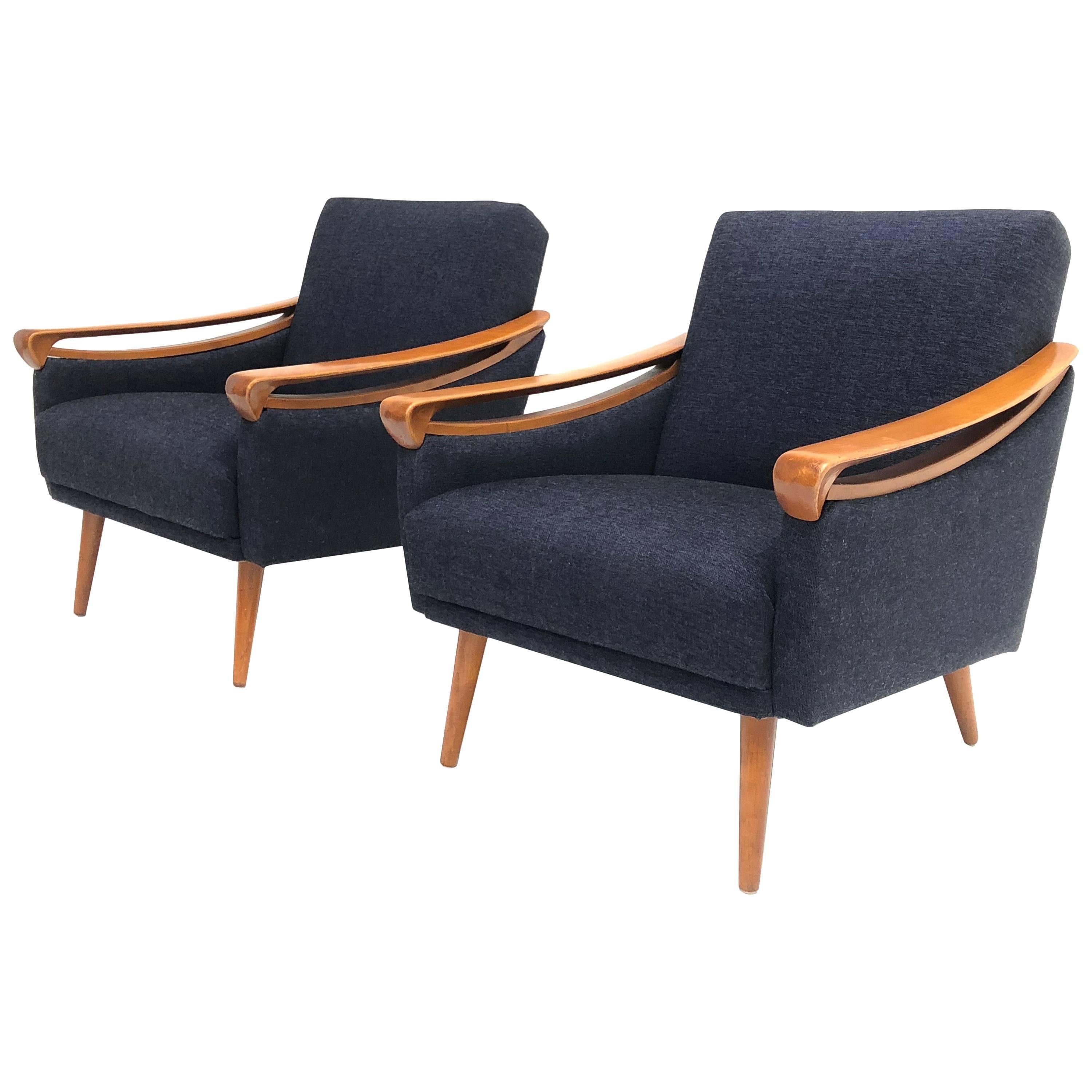 Pair of New Upholstered Mid-Century Modern Armchairs by Lifa, West Germany, 1963